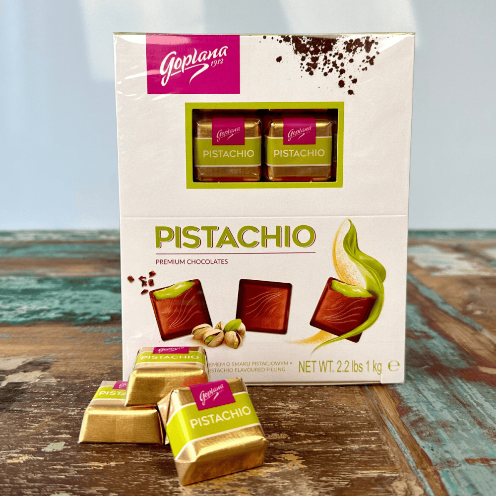 Pistachio Czekoladki z Klasą (Milchschokoladepralinen Pistazie) – Goplana