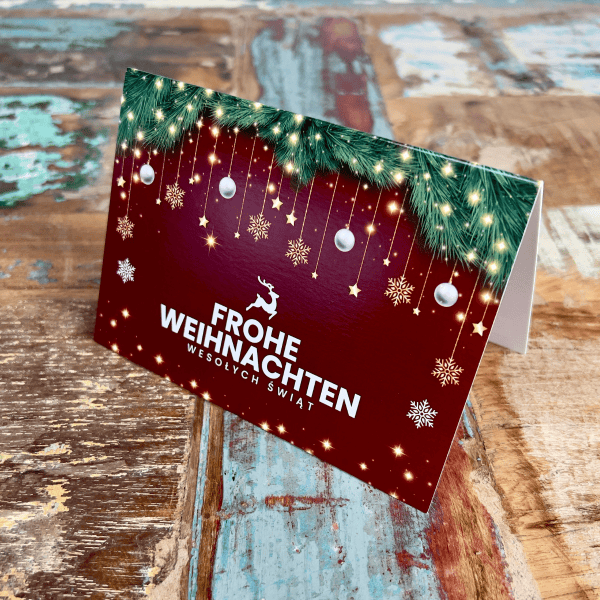 Grußkarte: Frohe Weihnachten - Wesołych Świąt - Rot
