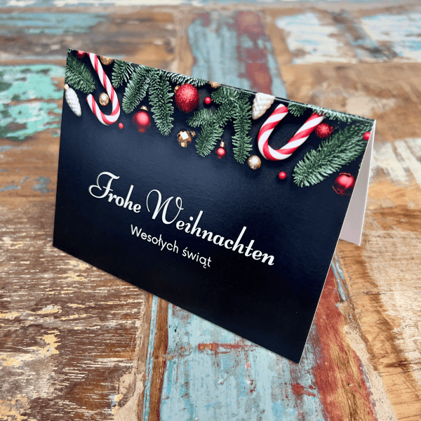 Grußkarte: Frohe Weihnachten - Wesołych Świąt - Schwarz